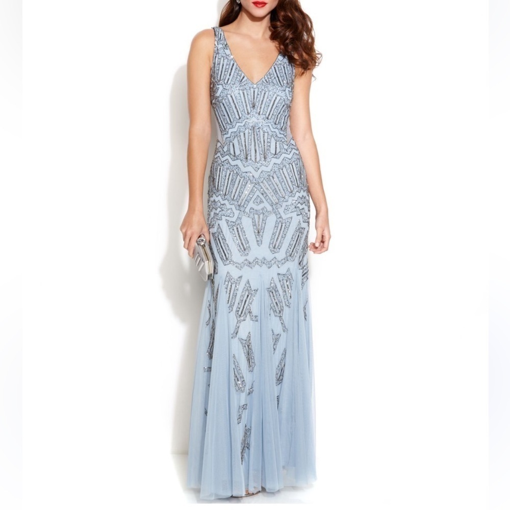 Adrianna Papell Sleeveless
Beaded Mermaid Gown In Blue size 8